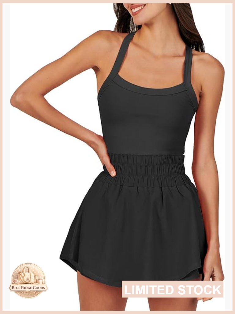 Sleeveless One Piece Tennis Romper Dress With Shorts Skort Athletic